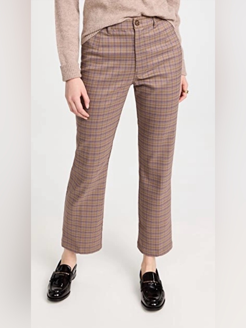 NWT!! Reformation - Franklin Pant - Brown/Blue Check - Size 6